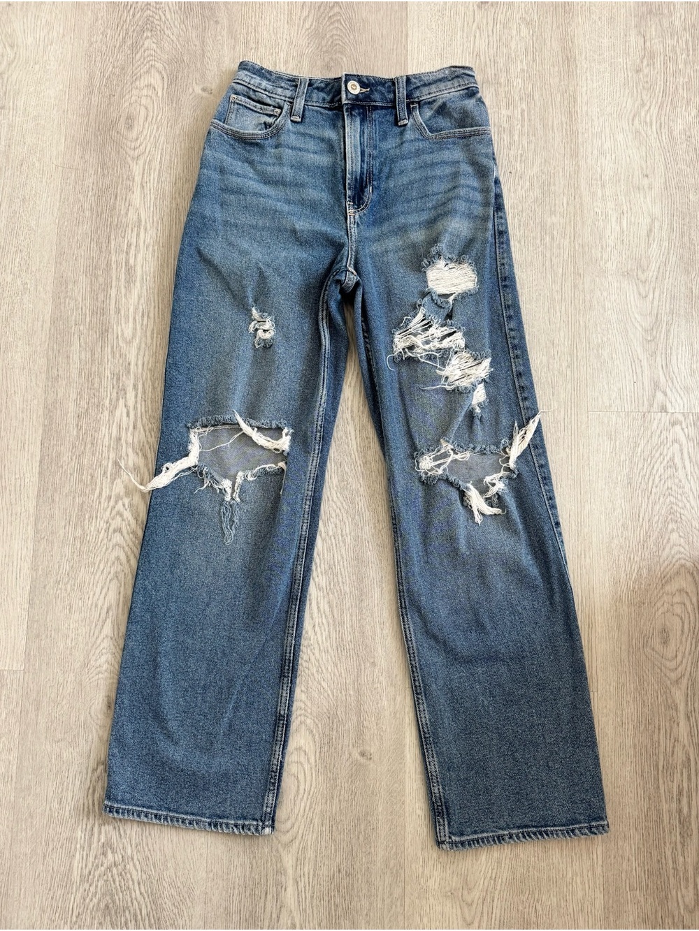 Hollister Distressed Straight-Leg Blue Jeans